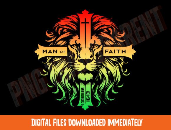 Christian Lion Art PNG: A Bold Graphic for T-Shirt Designs and Faith-Based Branding