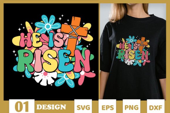 He Is Risen Cross Jesus Easter SVG for T-Shirt Designs & Graphics