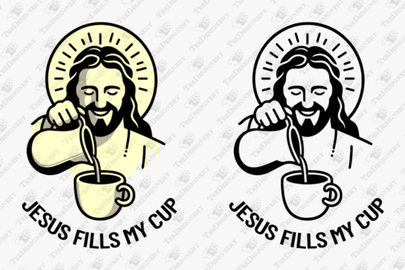 Jesus Fills My Cup Humorous Coffee Momen: A T-Shirt Design with Branding Potential