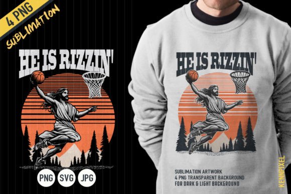 Jesus Playing Basketball He is Rizzin: A Fresh T-Shirt Graphics Design for Bold Blog Visuals